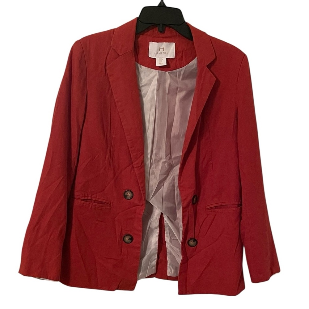 H by Halston Women’s Orange Red Faux Button Pocket Linen Blend Blazer Size S